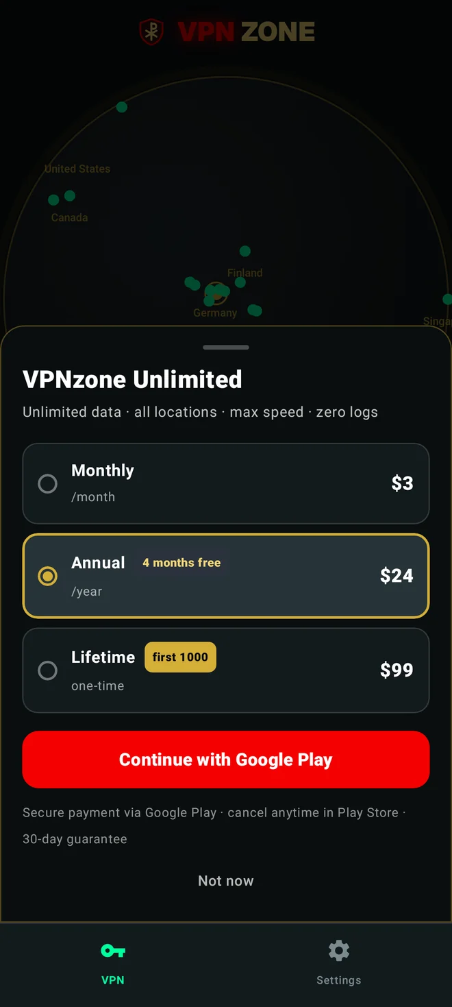 VPNZONE — Unlimited plans